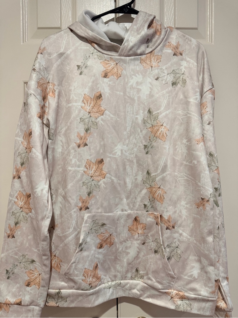 Women’s Neutral Woodland Camo Leaf Print Hoodie Kangaroo Pocket